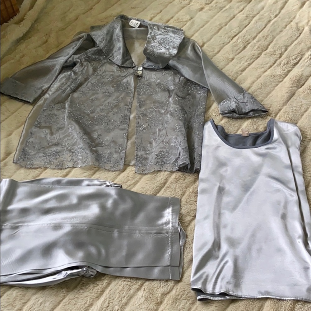 3 piece semi formal satin rayon pants suit